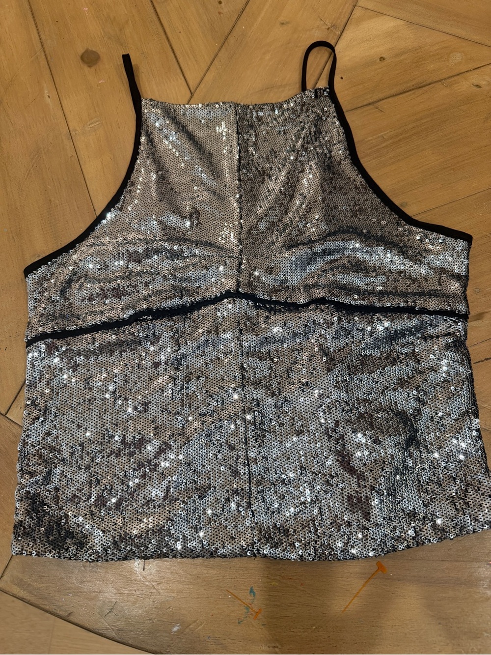 Free People Silver Sequin Backless Cami Top - Medium